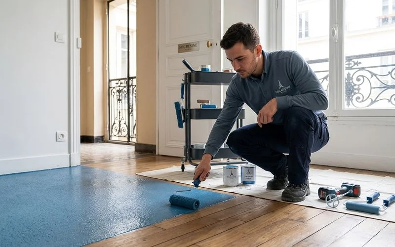 Pose résine en appartement parisien avec respect du voisinage