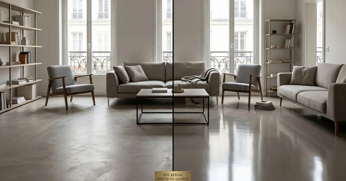 Comparatif visuel béton ciré mat vs sol résine lissée brillante